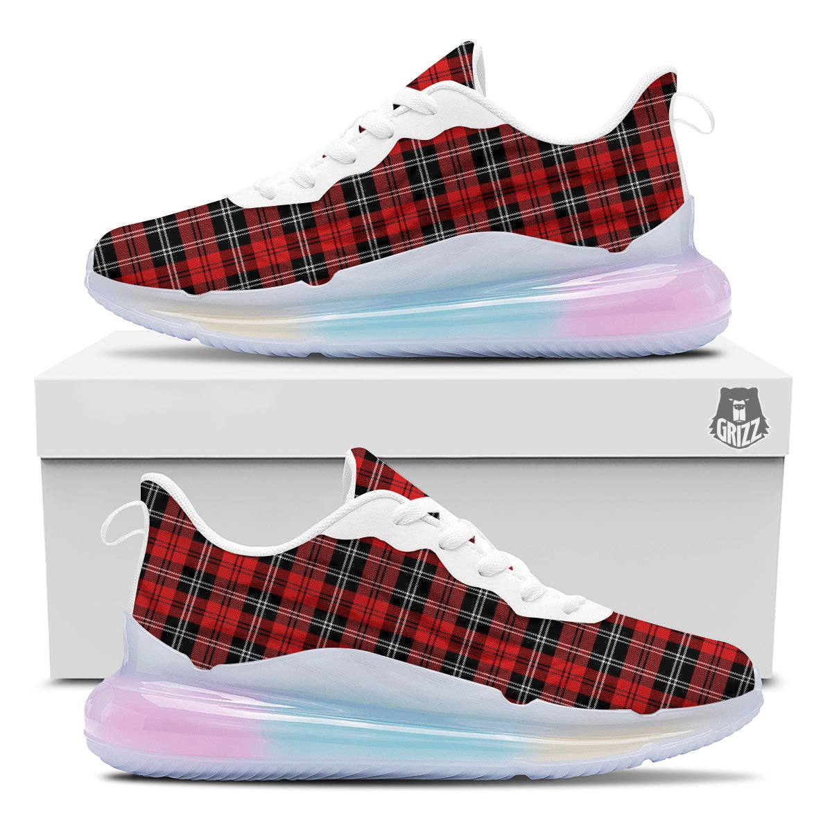 Scottish Plaid Red Black And White Print Pattern Running Sneakers-grizzshop