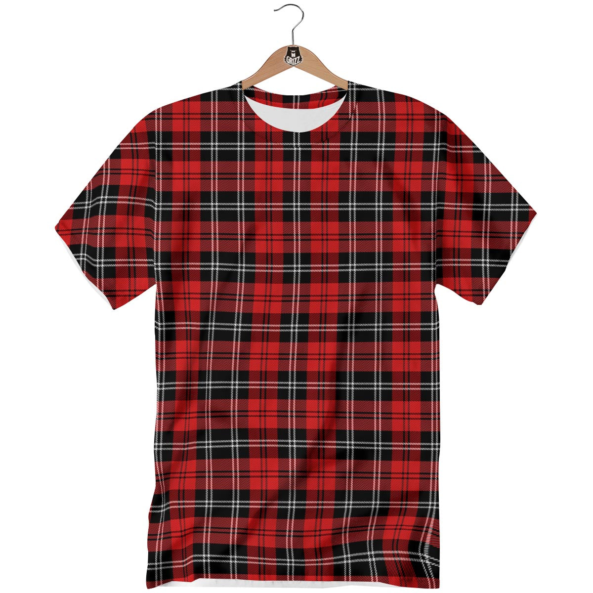 Scottish Plaid Red Black And White Print Pattern T-Shirt-grizzshop