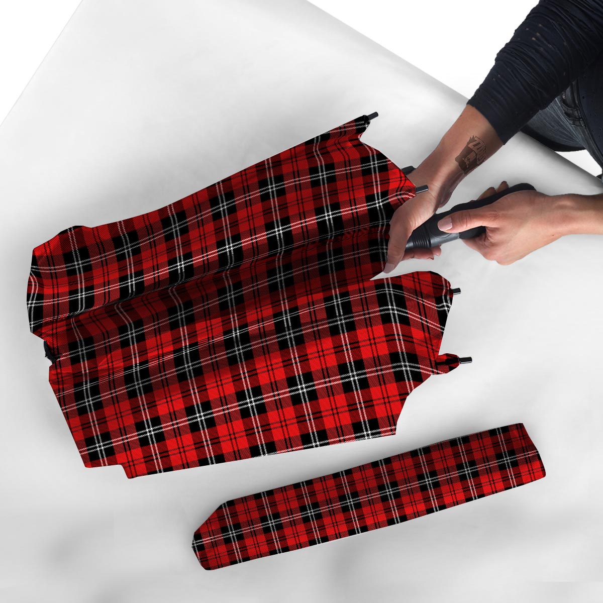 Scottish Plaid Red Black And White Print Pattern Umbrella-grizzshop