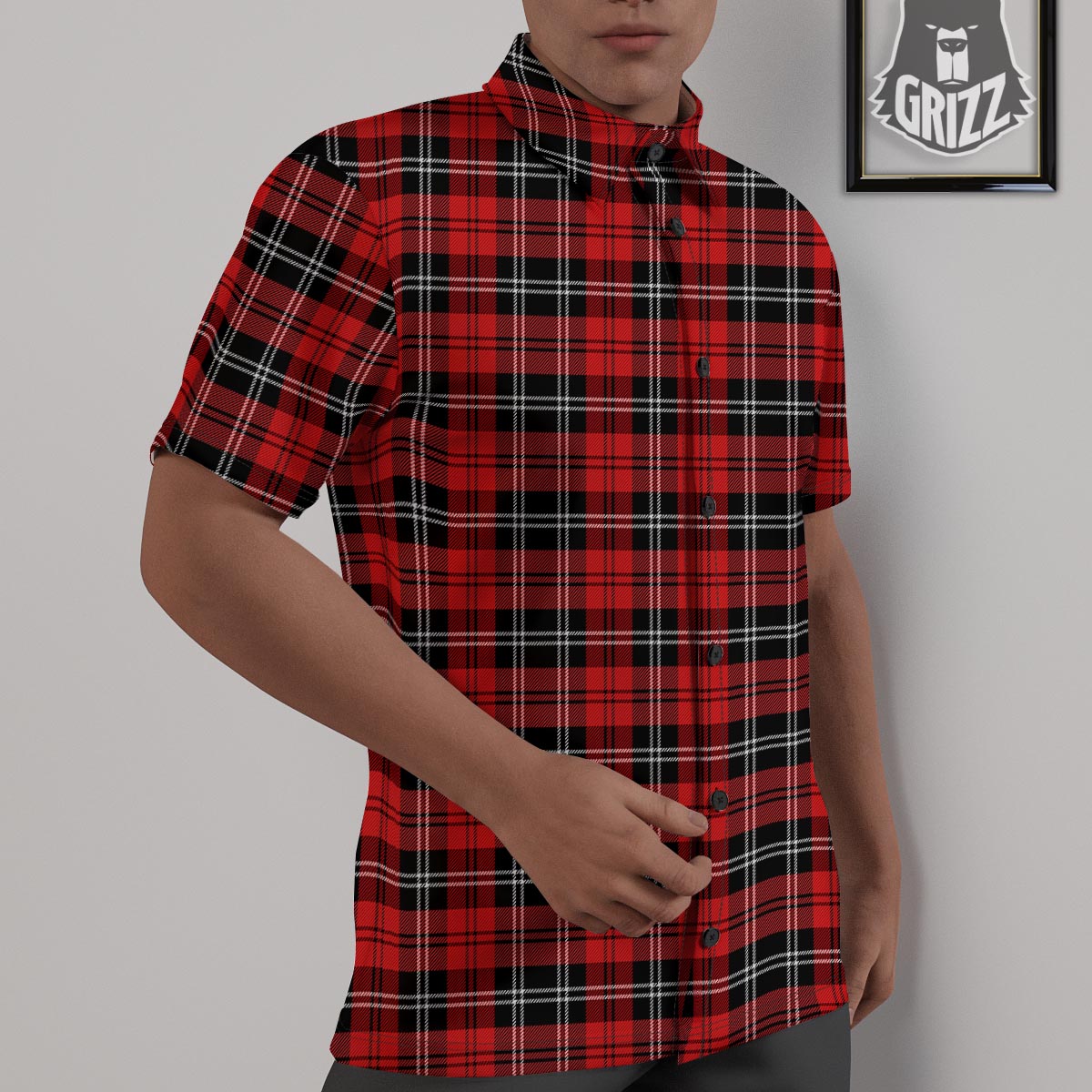 Scottish Plaid Red Black And White Print Pattern Untucked Shirts-grizzshop