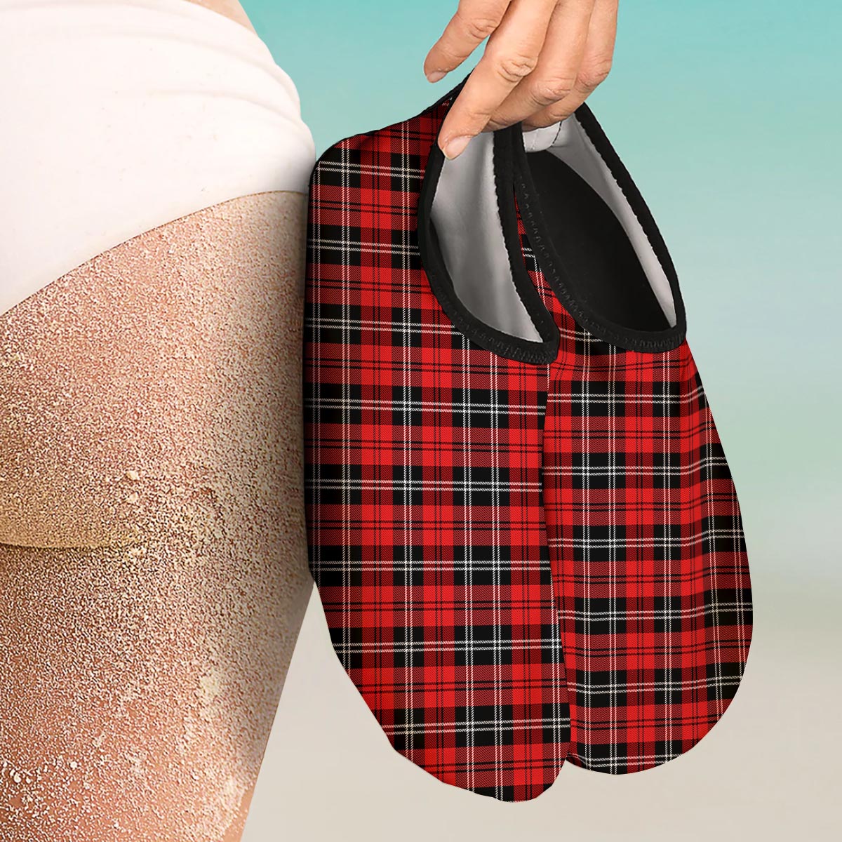 Scottish Plaid Red Black And White Print Pattern Water Shoes-grizzshop