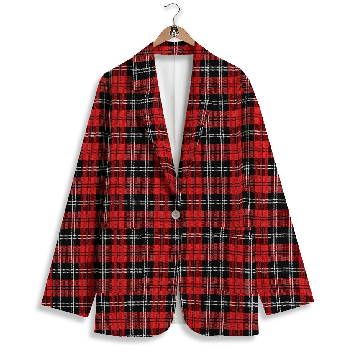 Scottish Plaid Red Black And White Print Pattern Women's Blazer-grizzshop