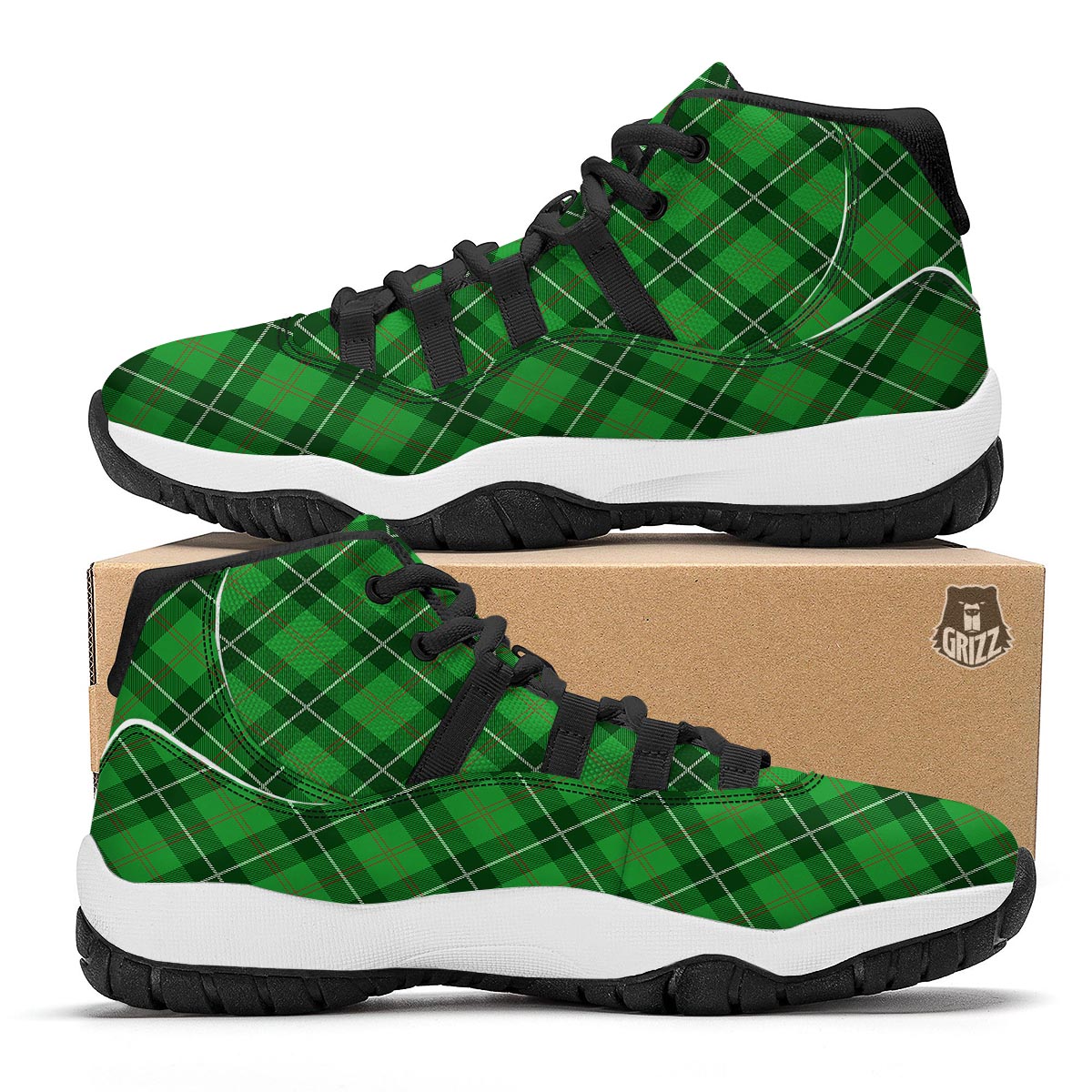 Scottish Plaid Saint Patrick's Day Print Pattern Black Bball Shoes-grizzshop