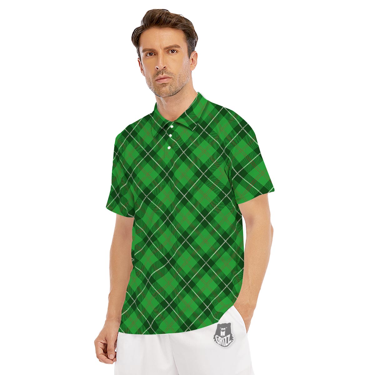 Scottish Plaid Saint Patrick's Day Print Pattern Men's Golf Shirts-grizzshop