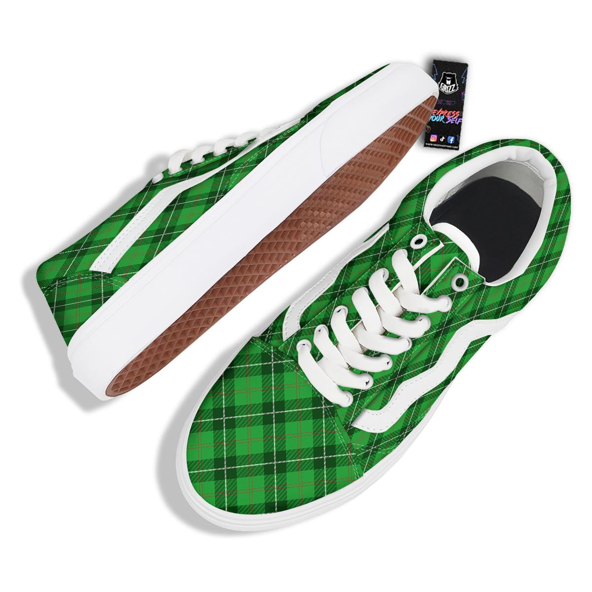 Scottish Plaid Saint Patrick's Day Print Pattern Skate Shoes-grizzshop
