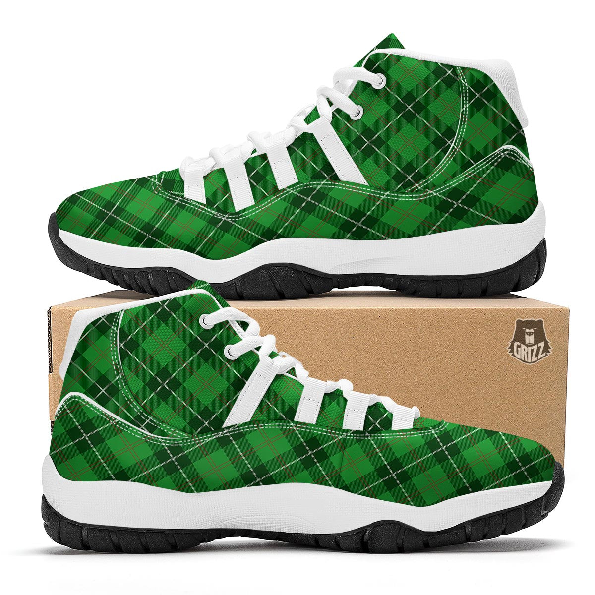 Scottish Plaid Saint Patrick's Day Print Pattern White Bball Shoes-grizzshop