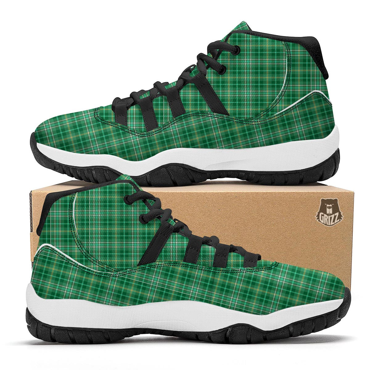 Scottish Plaid St. Patrick's Day Print Pattern Black Bball Shoes-grizzshop