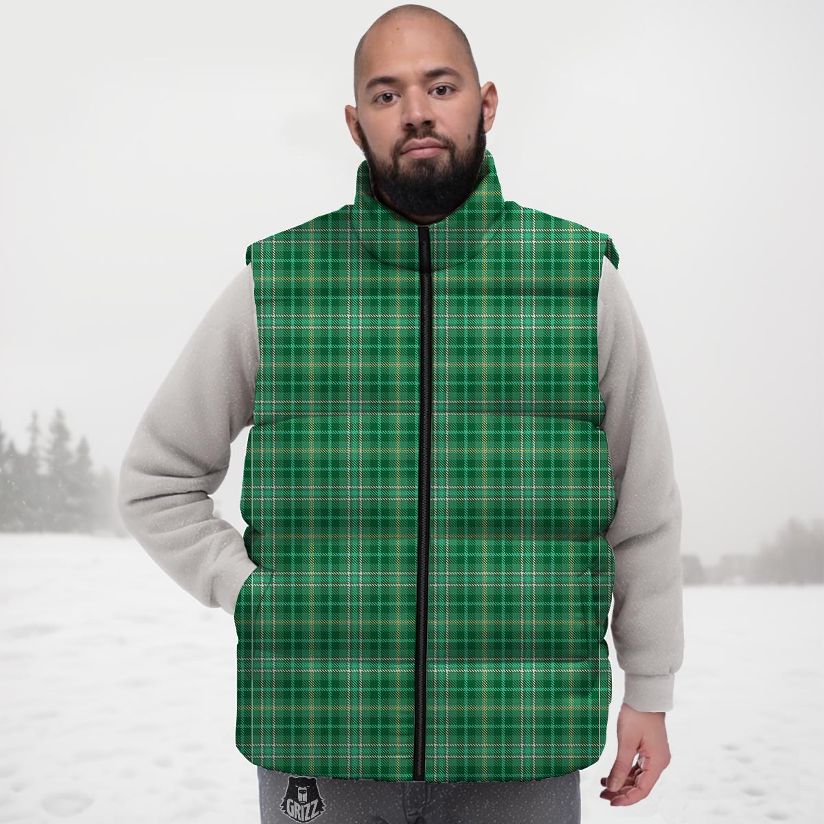 Scottish Plaid St. Patrick's Day Print Pattern Down Vest