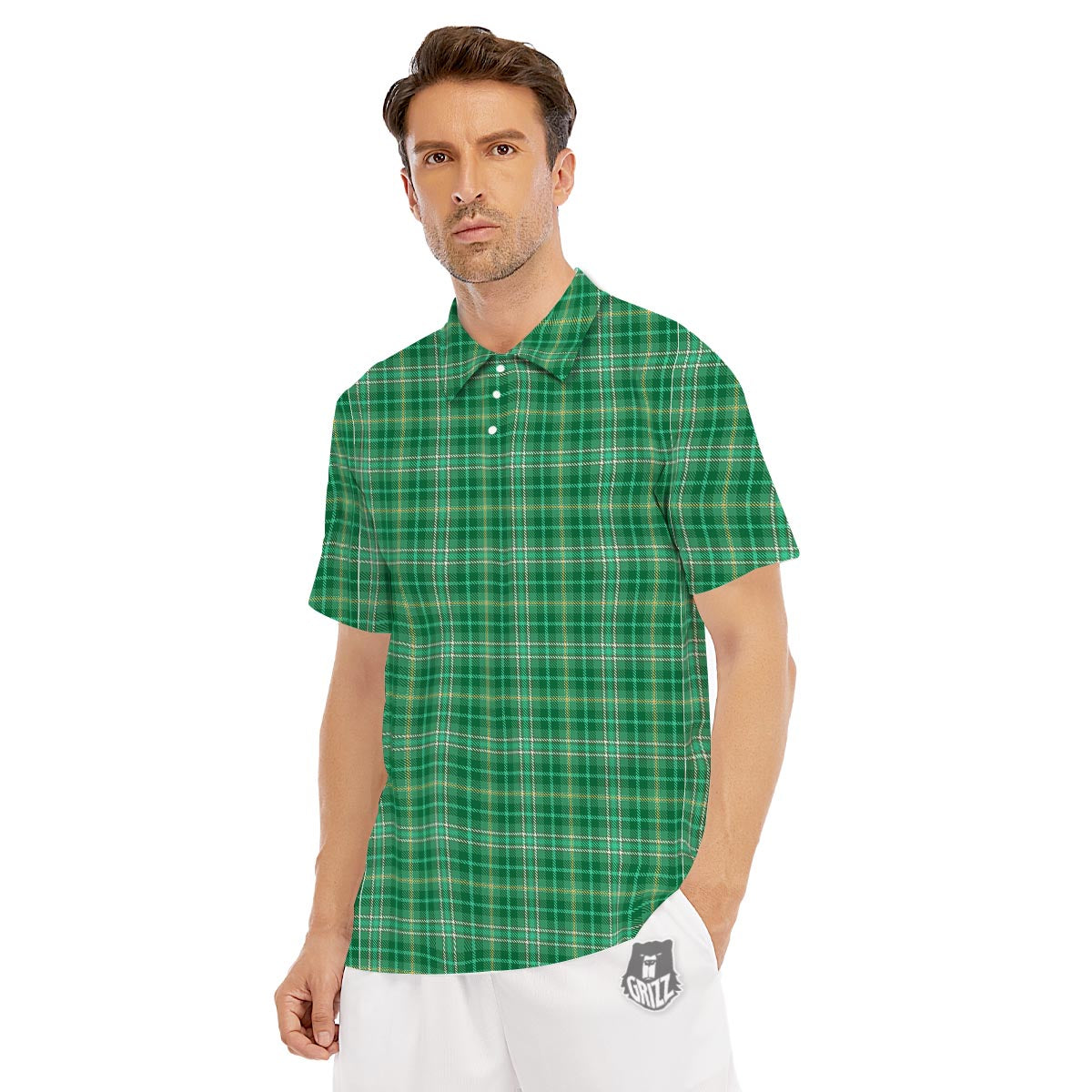Scottish Plaid St. Patrick's Day Print Pattern Men's Golf Shirts-grizzshop