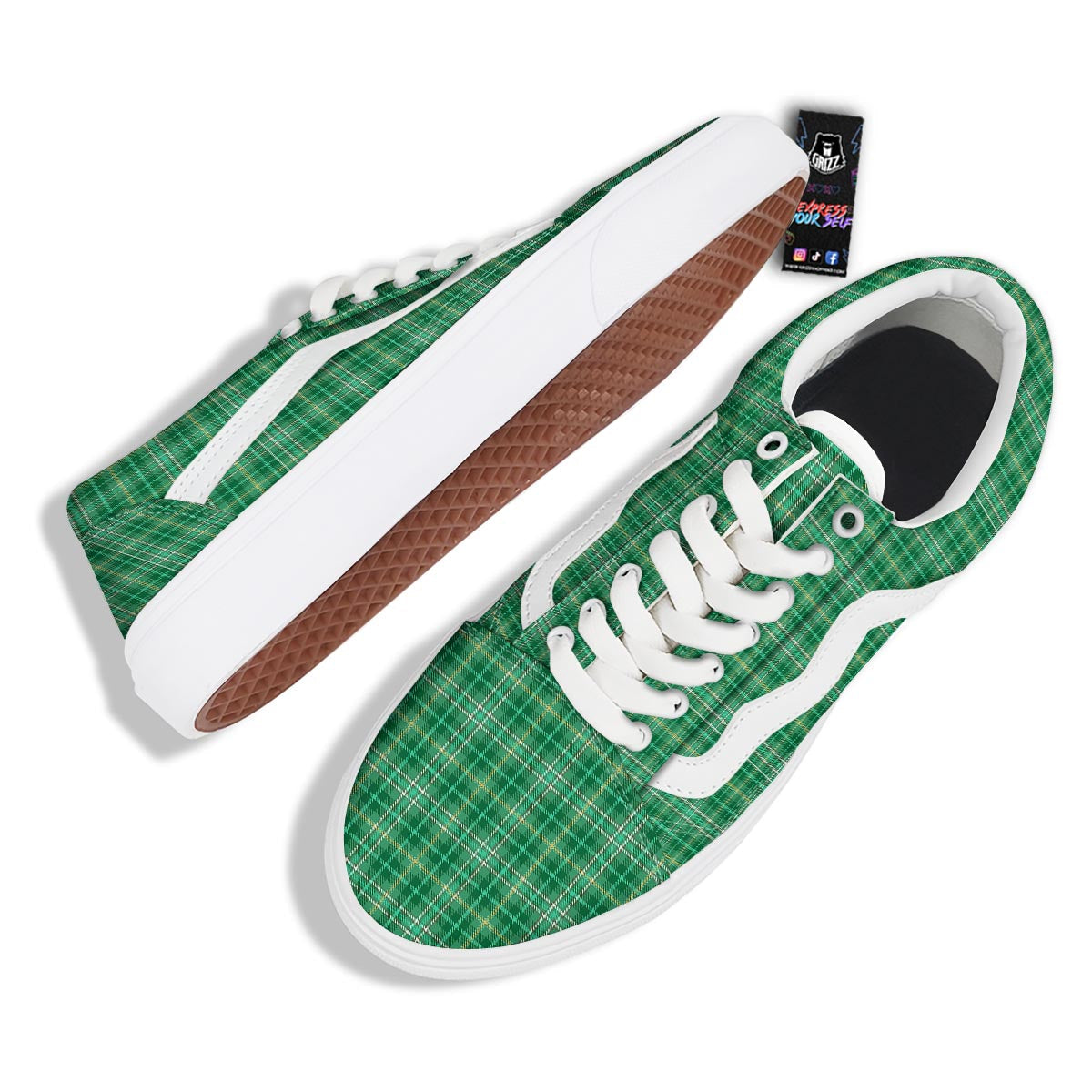 Scottish Plaid St. Patrick's Day Print Pattern Skate Shoes-grizzshop