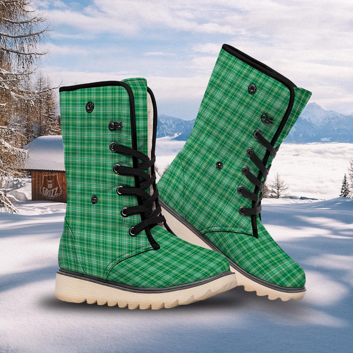 Scottish Plaid St. Patrick's Day Print Pattern Snow Boots-grizzshop