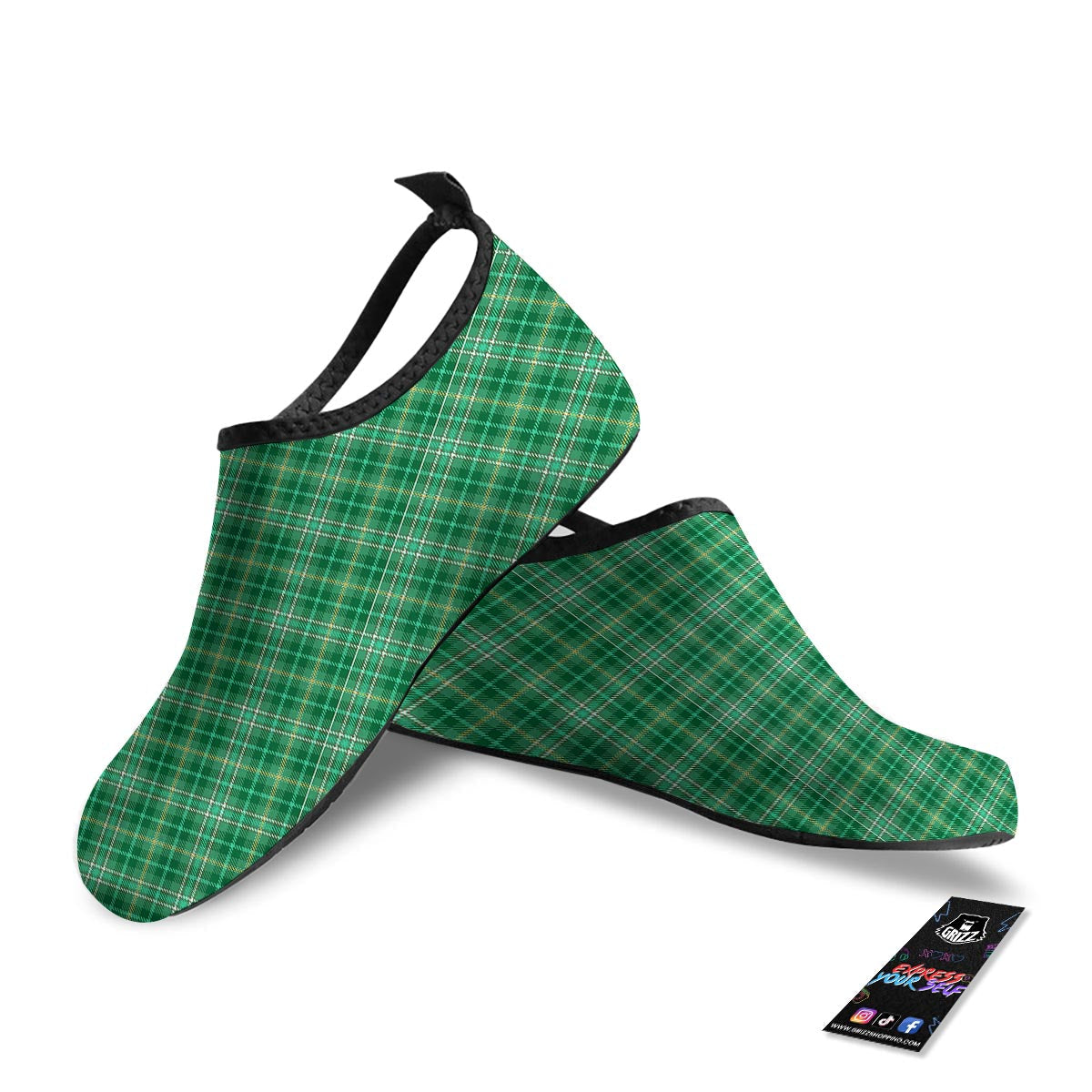 Scottish Plaid St. Patrick's Day Print Pattern Water Shoes-grizzshop