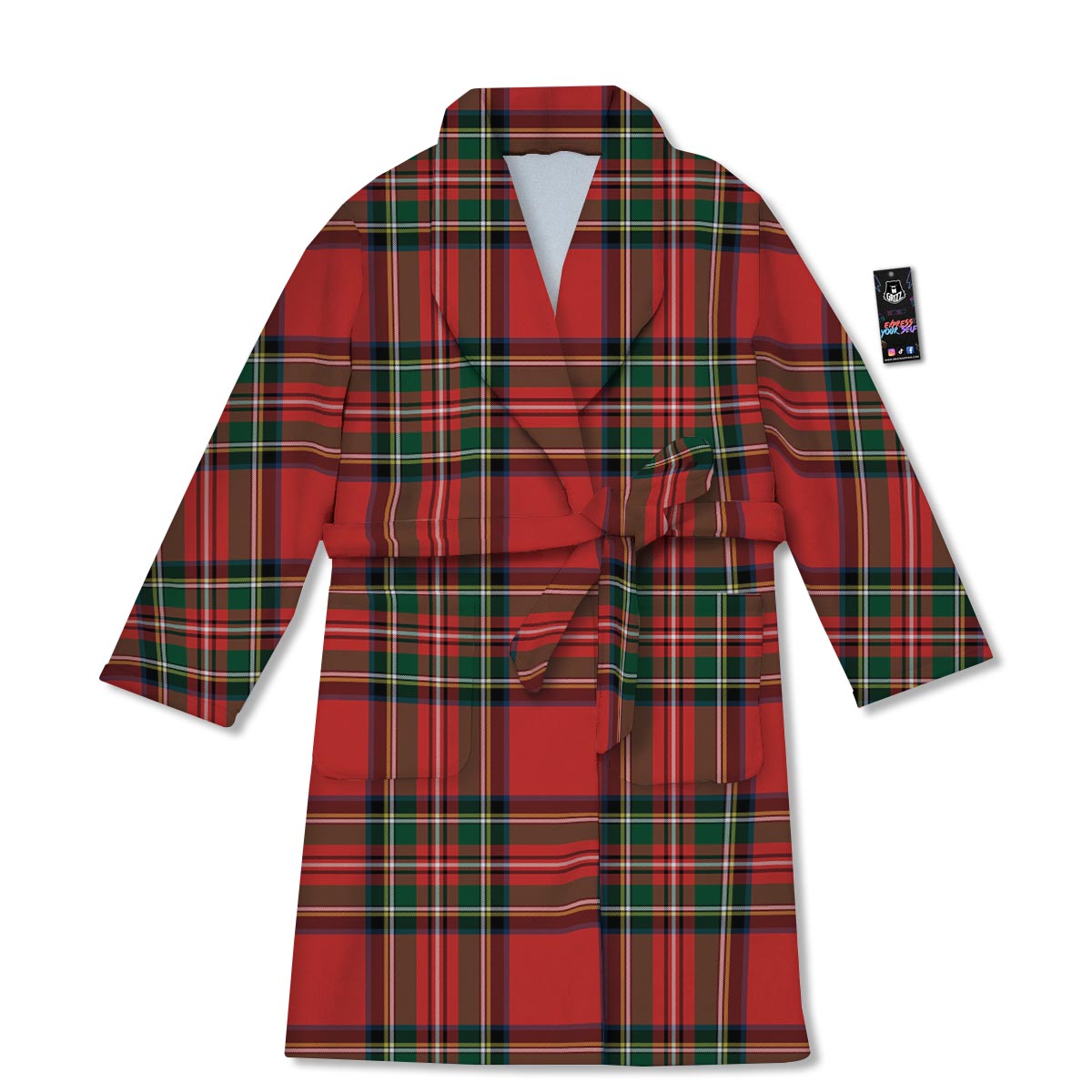 Scottish Stewart Tartan Print Pattern Bathrobe-grizzshop