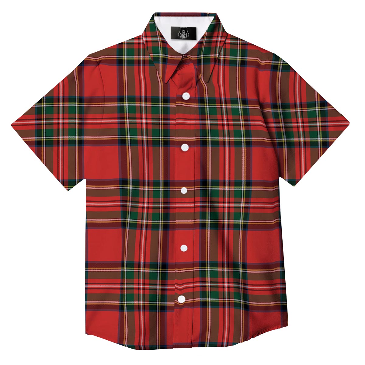 Scottish Stewart Tartan Print Pattern Button Up Shirt-grizzshop