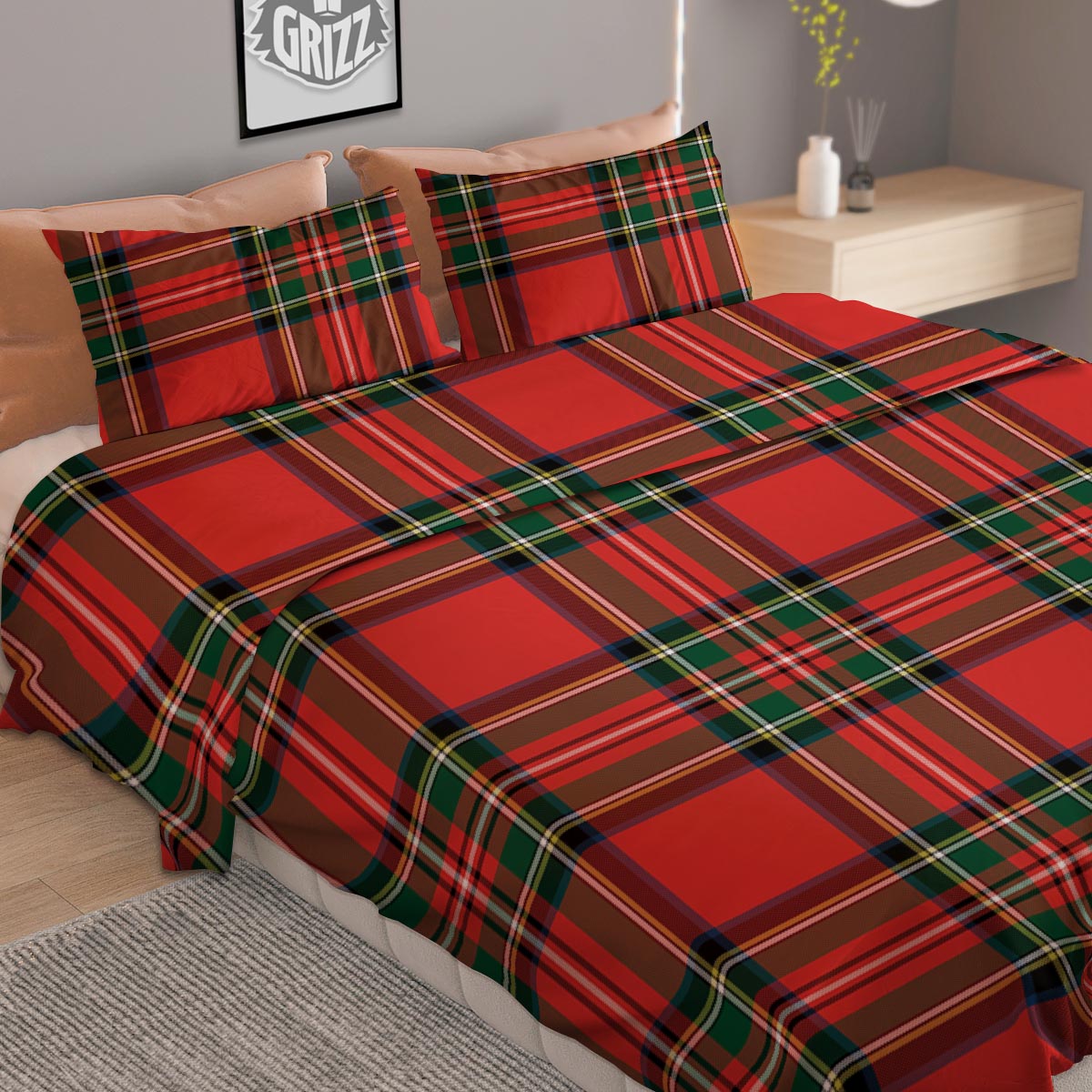 Scottish Stewart Tartan Print Pattern Duvet Cover Bedding Set