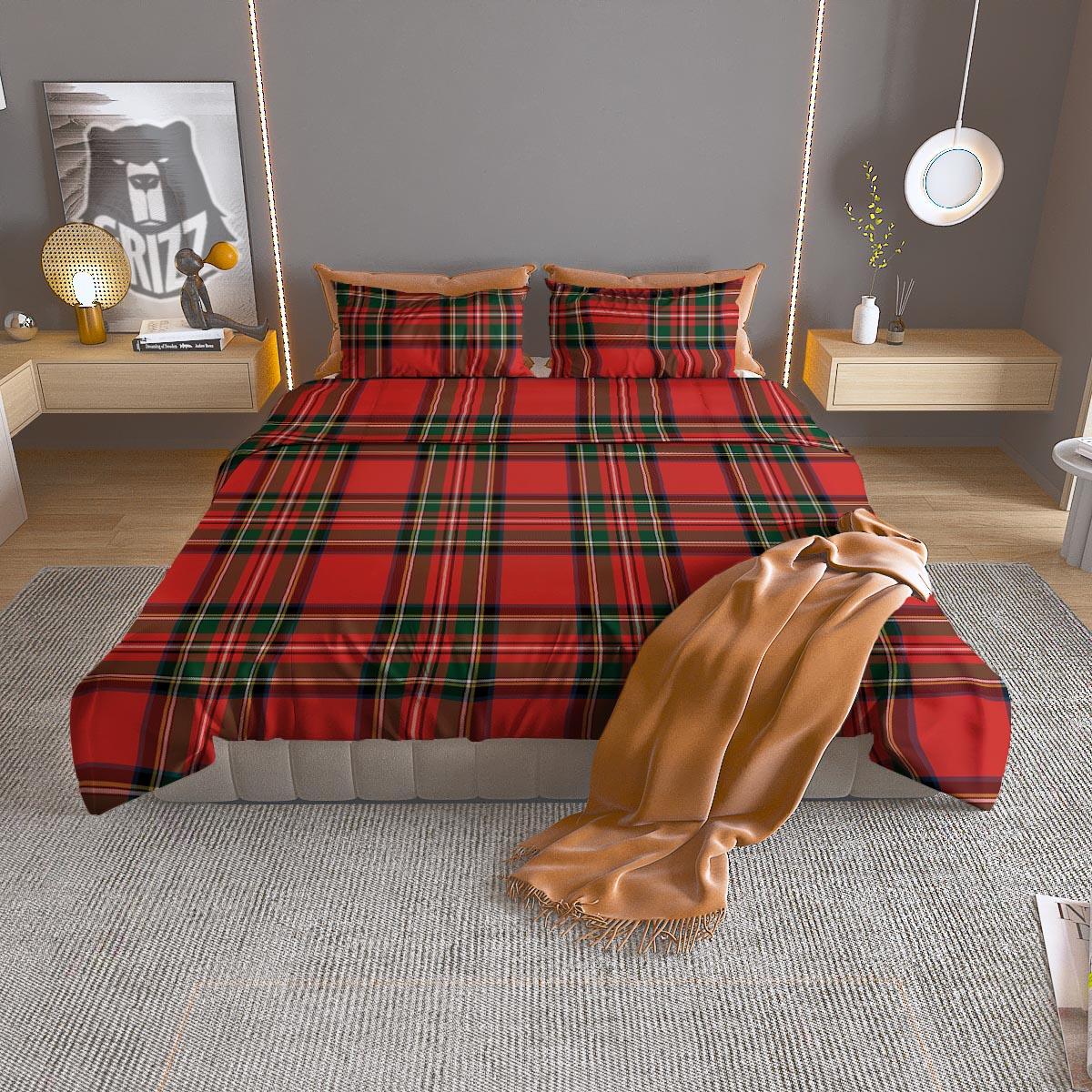 Scottish Stewart Tartan Print Pattern Duvet Cover Bedding Set