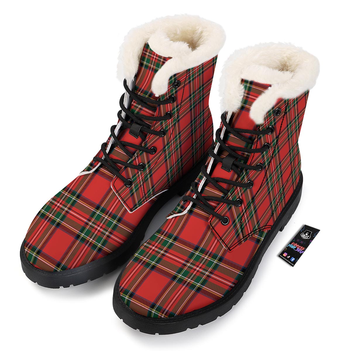 Scottish Stewart Tartan Print Pattern Winter Boots-grizzshop