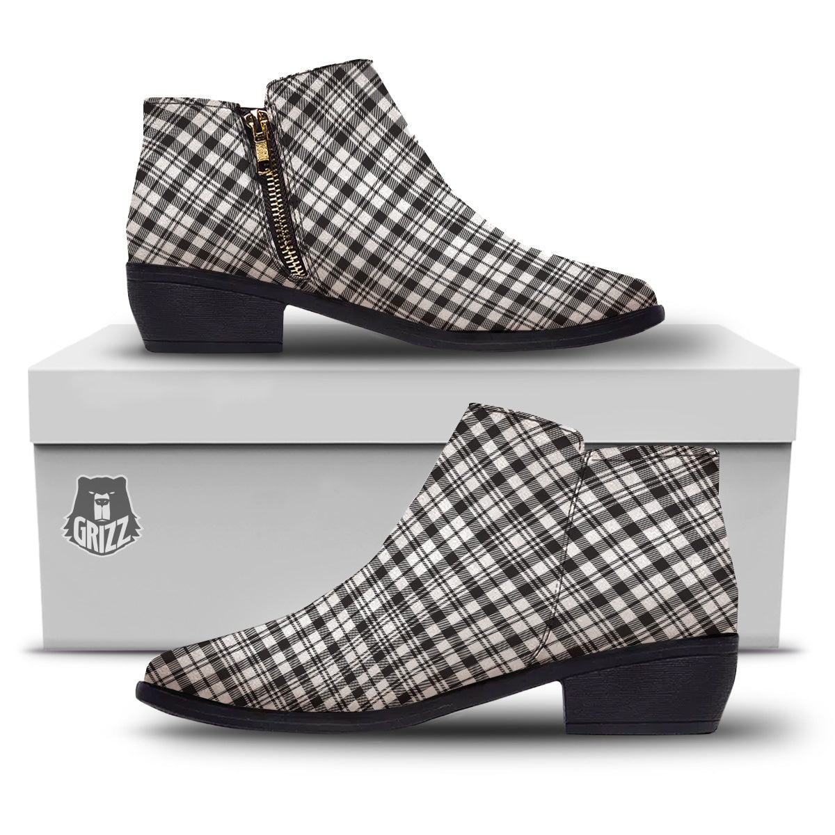 Scottish Tartan Black Watch Print Ankle Boots-grizzshop