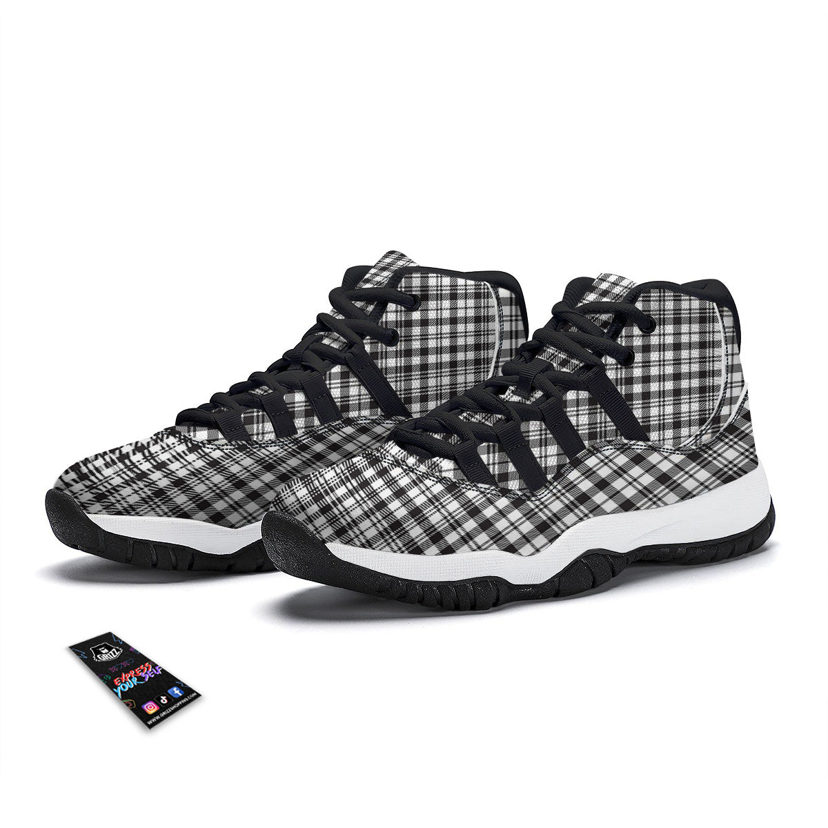 Scottish Tartan Black Watch Print Black Bball Shoes-grizzshop