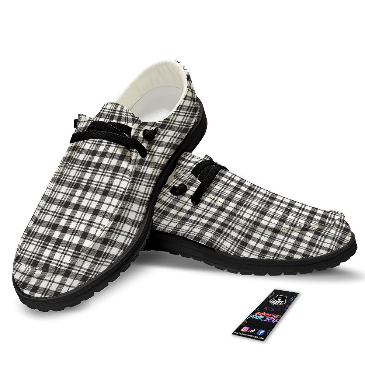 Scottish Tartan Black Watch Print Black Loafers-grizzshop