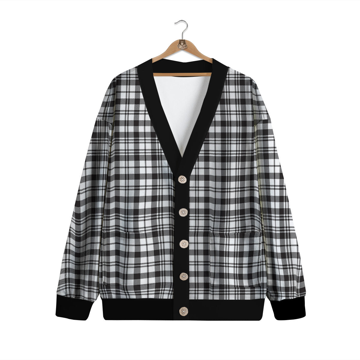 Scottish Tartan Black Watch Print Cardigan-grizzshop