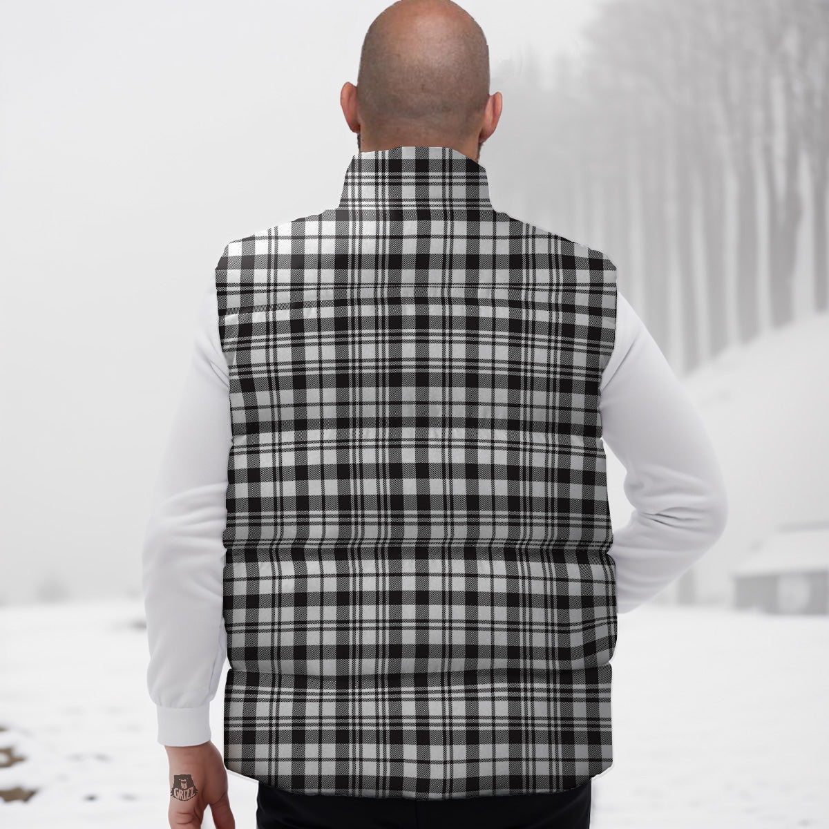Scottish Tartan Black Watch Print Down Vest