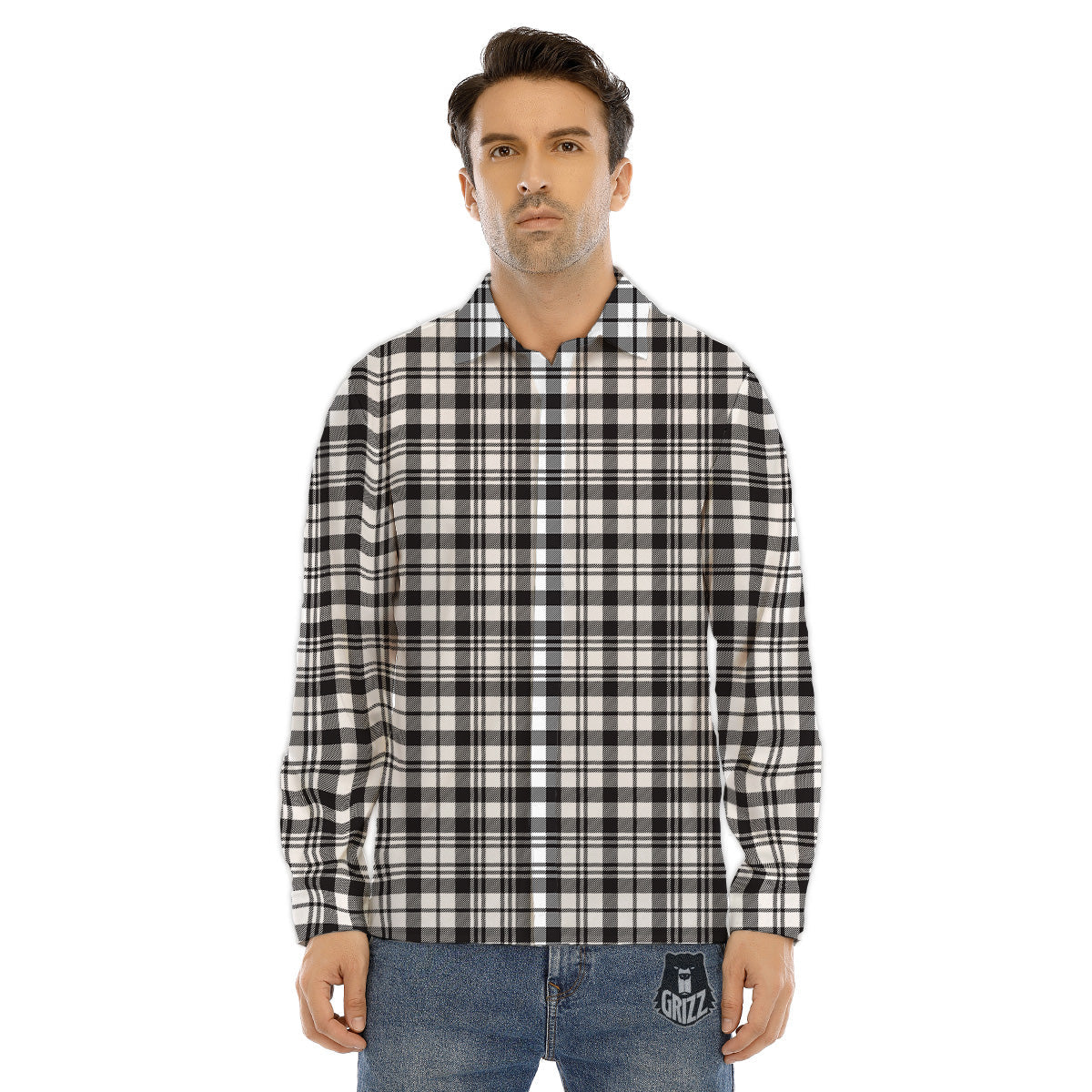 Scottish Tartan Black Watch Print Men's Dress Shirts-grizzshop
