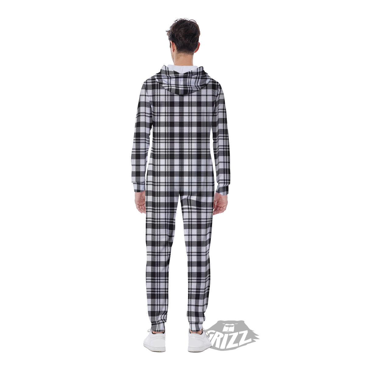Scottish Tartan Black Watch Print Men's Jumpsuit-grizzshop