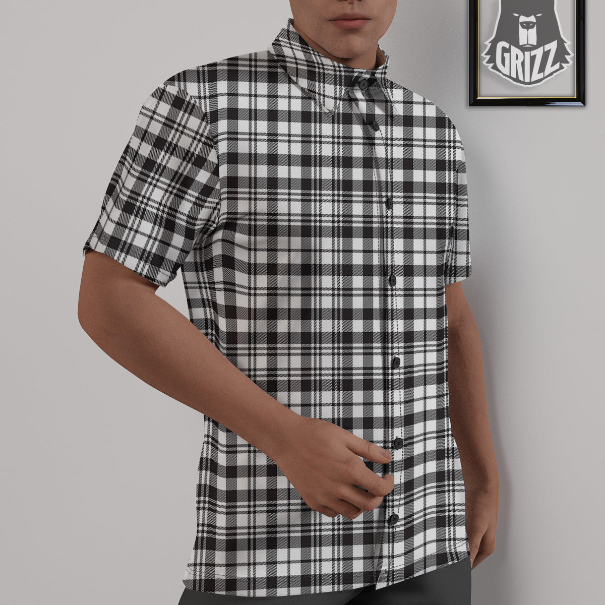 Scottish Tartan Black Watch Print Untucked Shirts-grizzshop