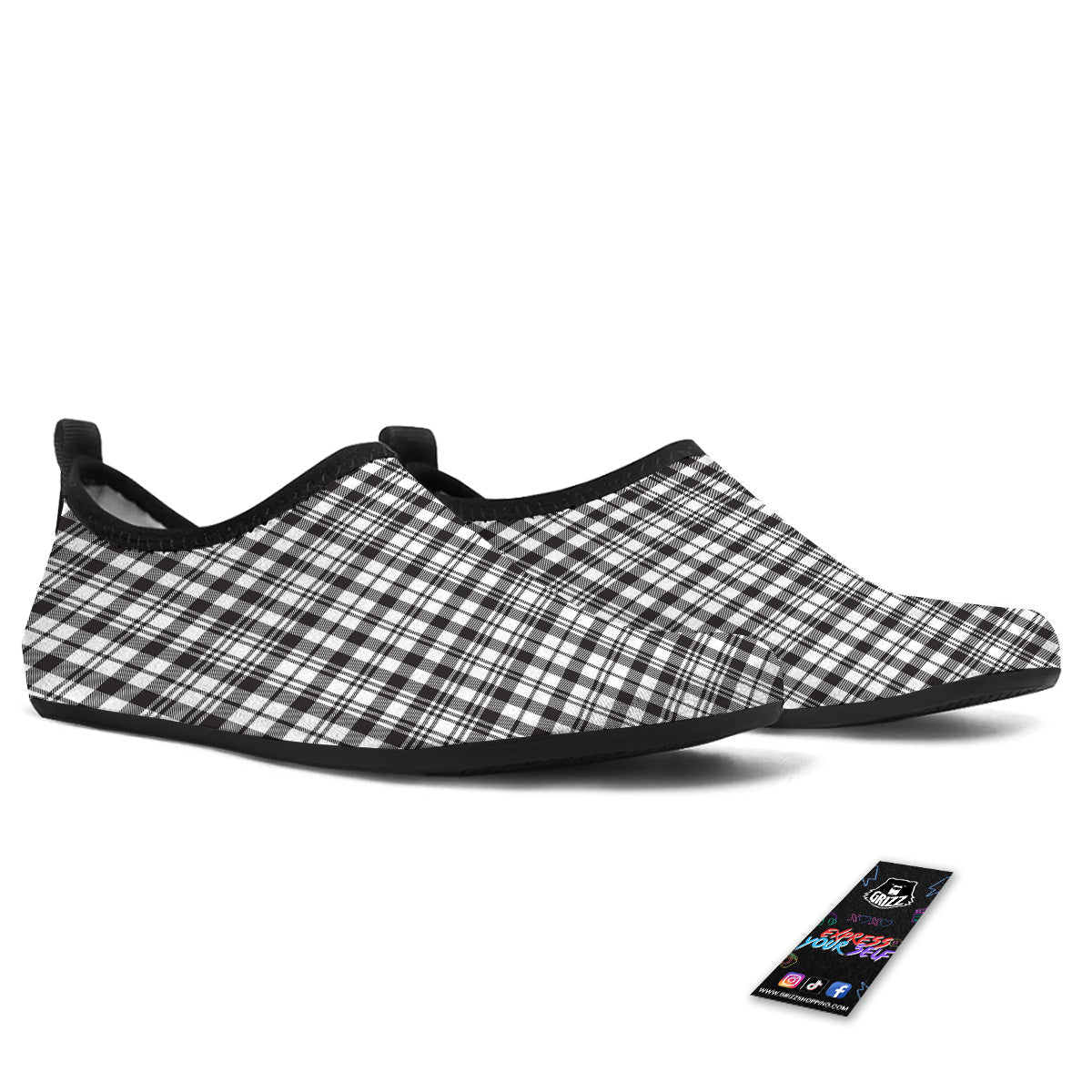 Scottish Tartan Black Watch Print Water Shoes-grizzshop