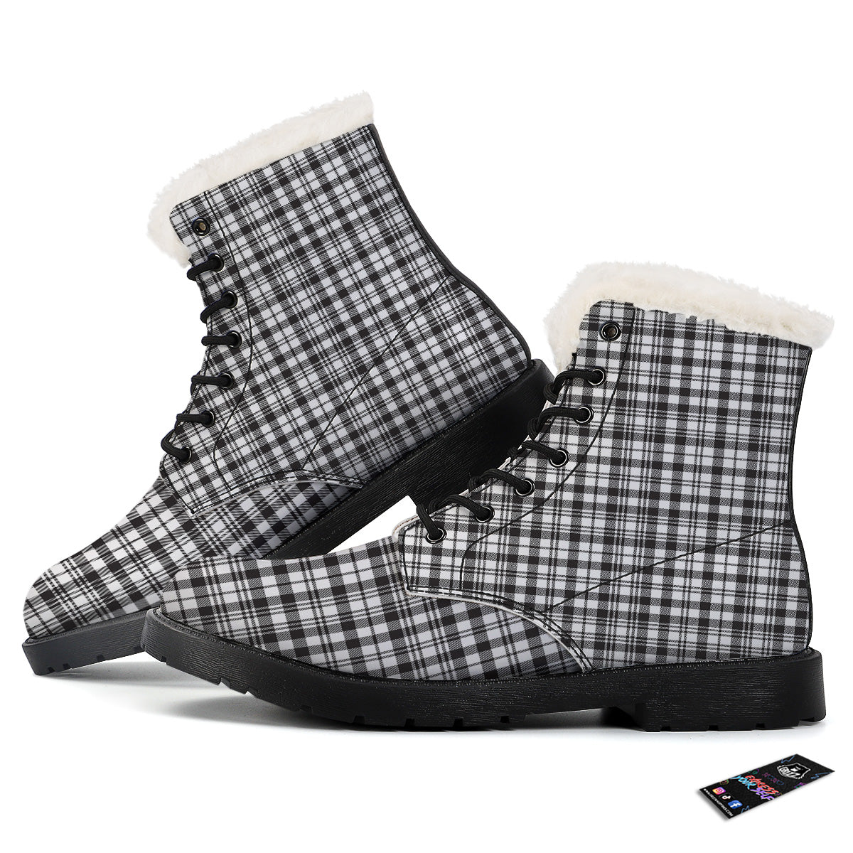 Scottish Tartan Black Watch Print Winter Boots-grizzshop