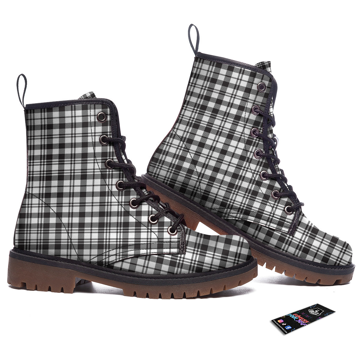 Scottish Tartan Black Watch Print Work Boots-grizzshop