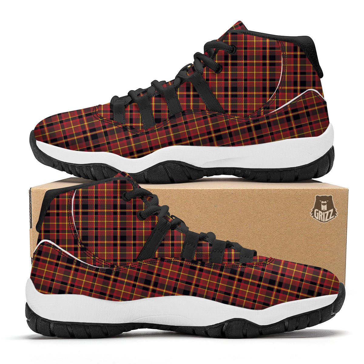 Scottish Tartan Clan Wallace Print Black Bball Shoes-grizzshop