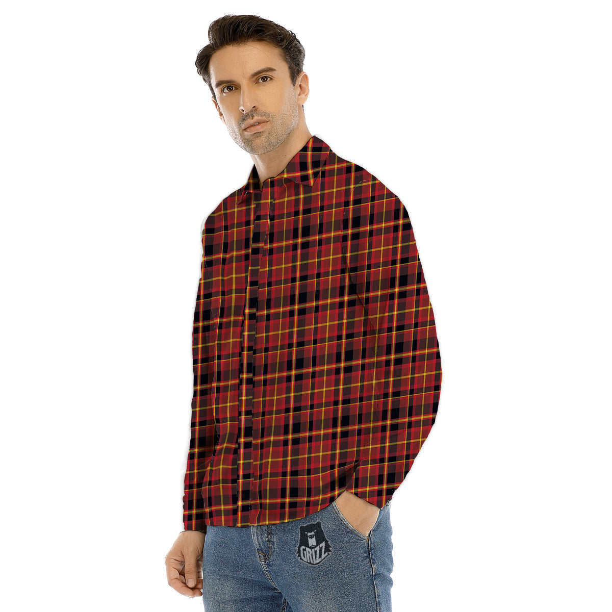 Scottish Tartan Clan Wallace Print Men's Dress Shirts-grizzshop