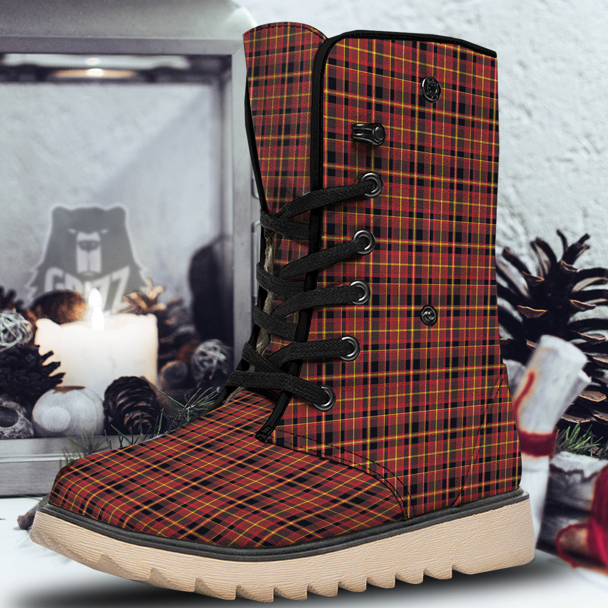 Scottish Tartan Clan Wallace Print Snow Boots-grizzshop