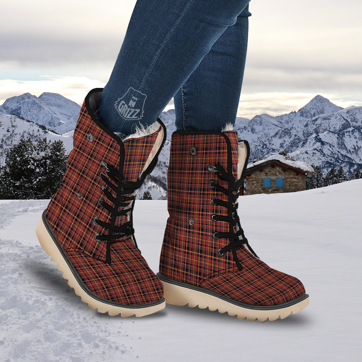 Scottish Tartan Clan Wallace Print Snow Boots-grizzshop