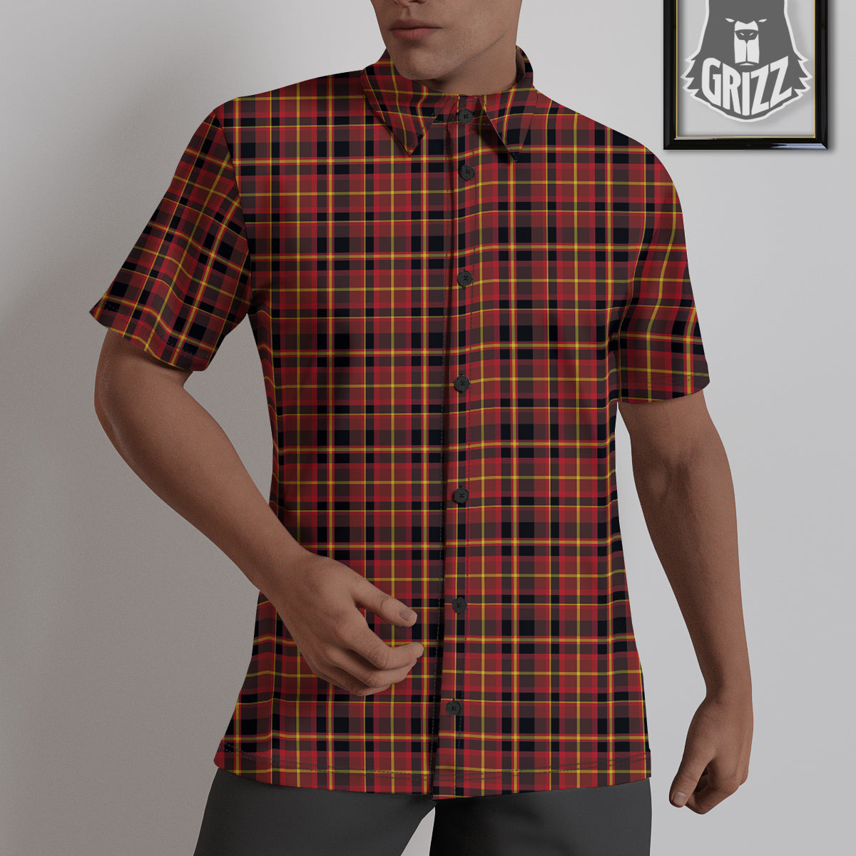 Scottish Tartan Clan Wallace Print Untucked Shirts-grizzshop
