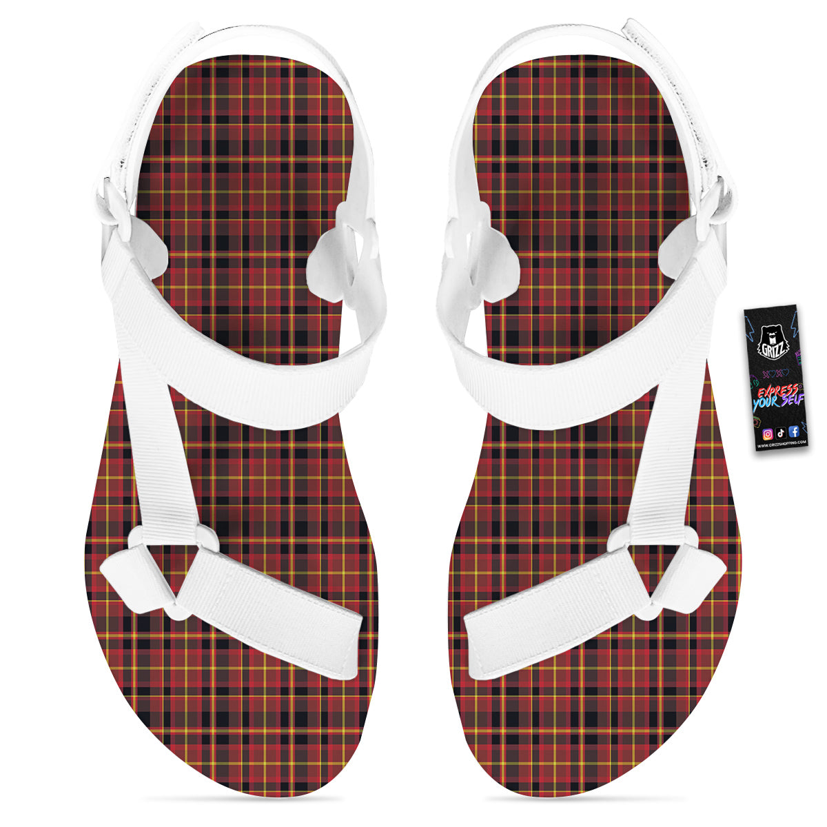 Scottish Tartan Clan Wallace Print White Open Toe Sandals-grizzshop