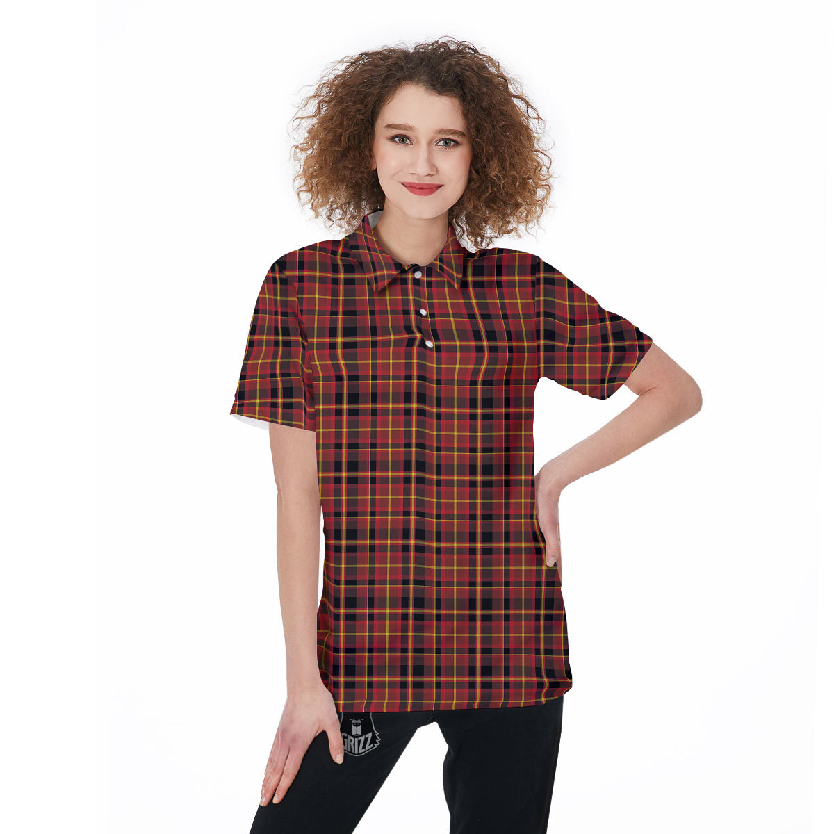 Scottish Tartan Clan Wallace Print Women's Golf Shirts-grizzshop