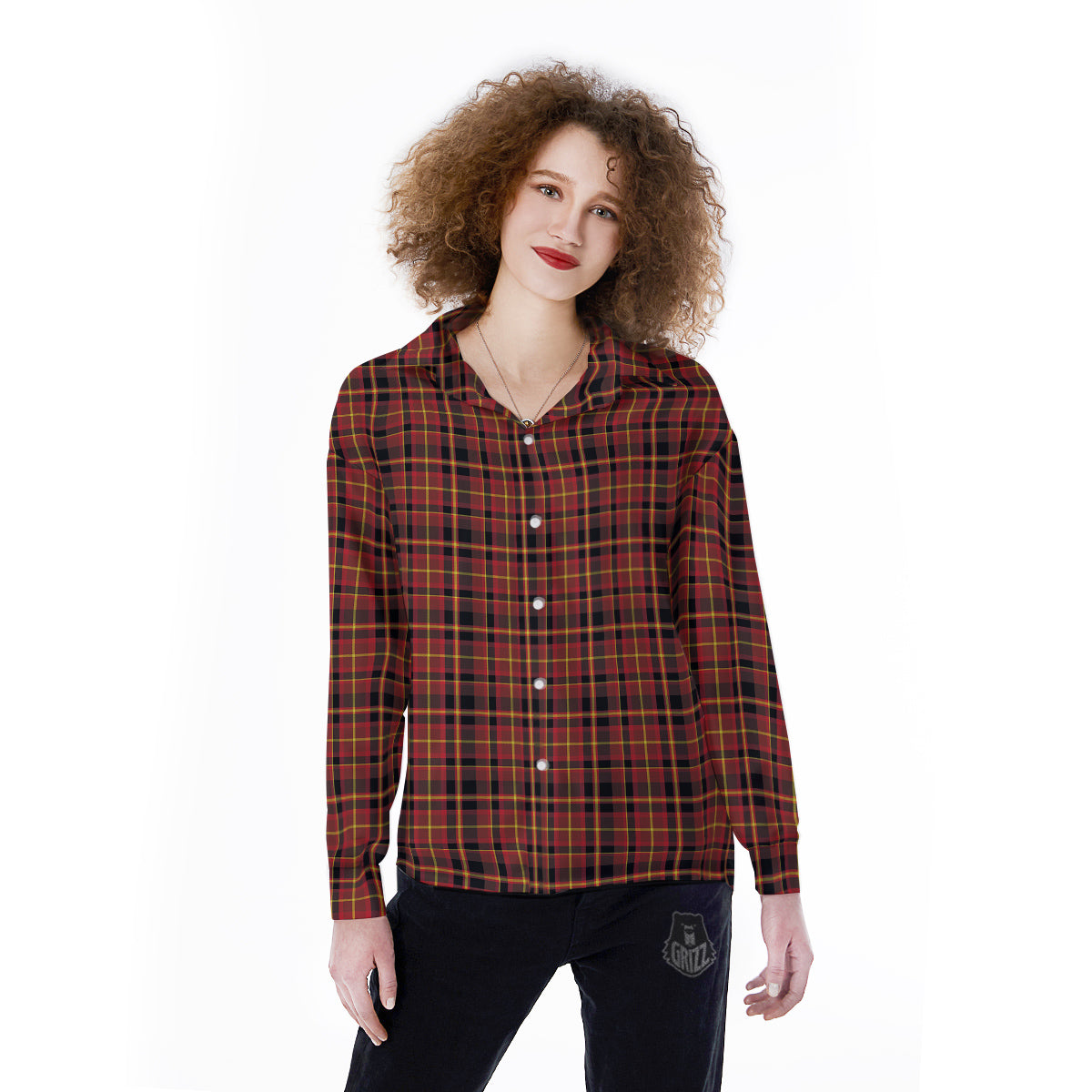 Scottish Tartan Clan Wallace Print Women's Long Sleeve Shirts-grizzshop