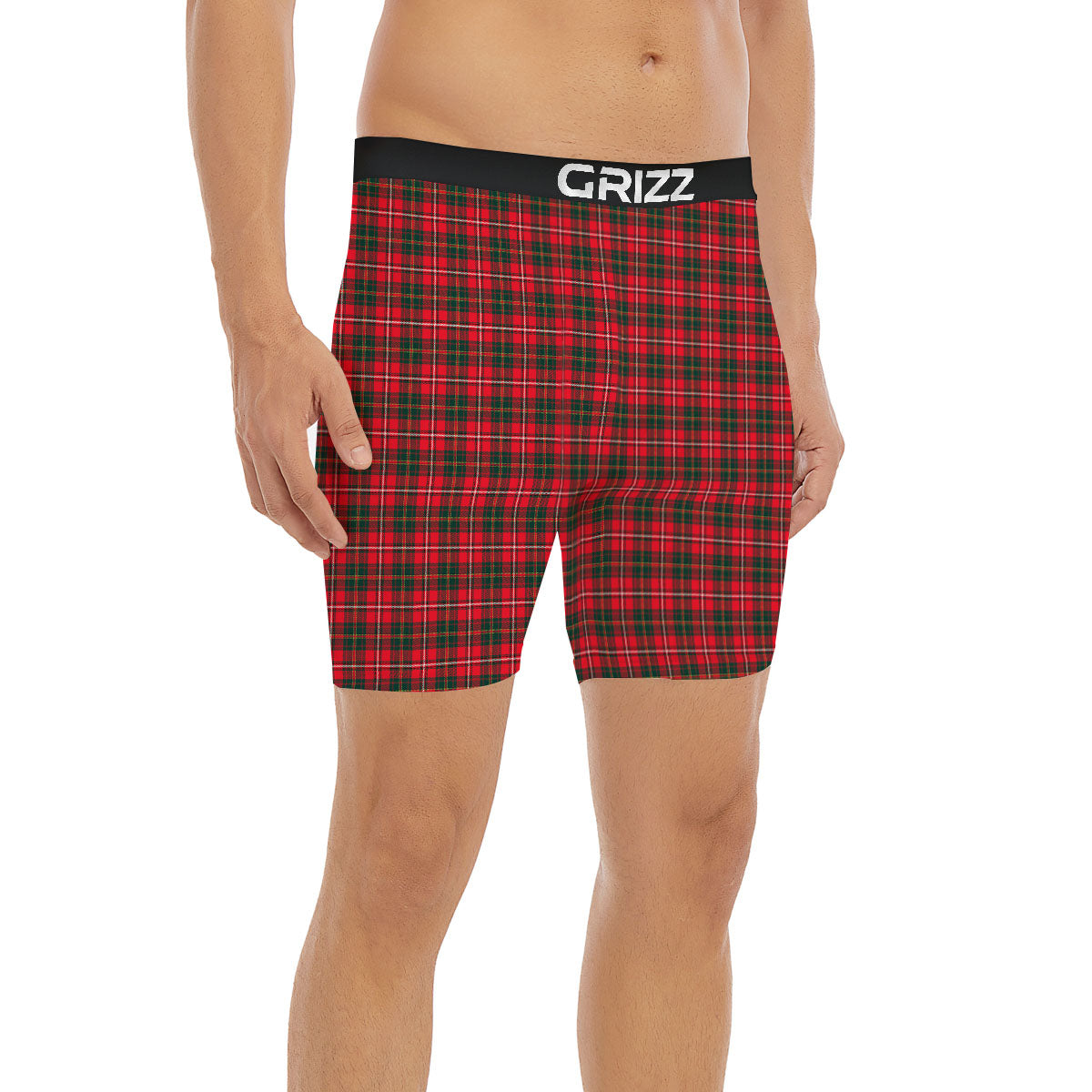 Scottish Tartan Green And Red Print Boxer Briefs-grizzshop