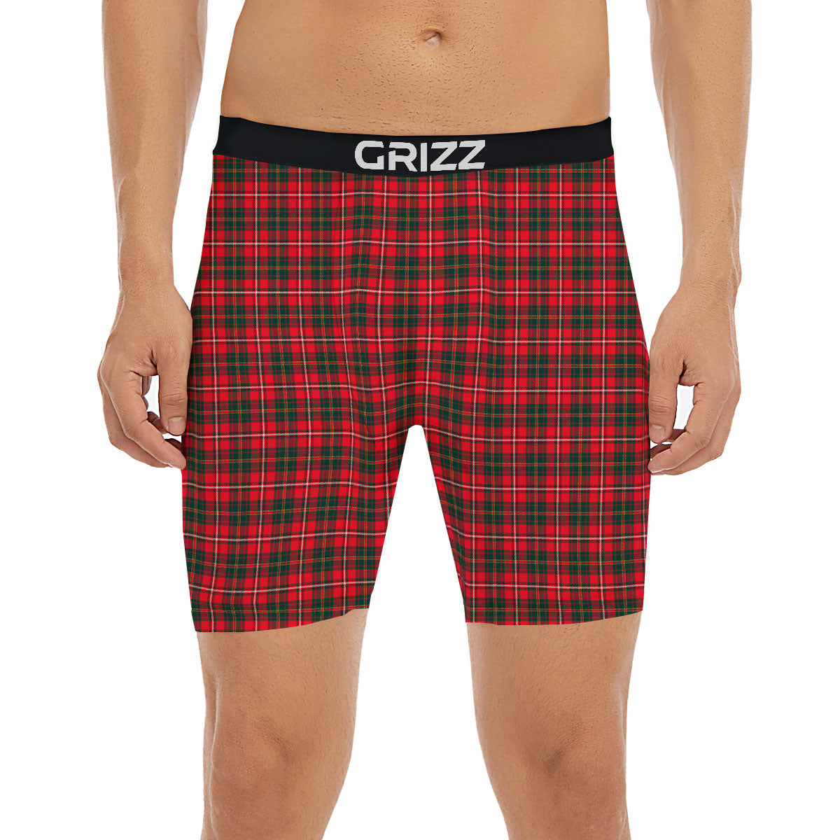 Scottish Tartan Green And Red Print Boxer Briefs-grizzshop