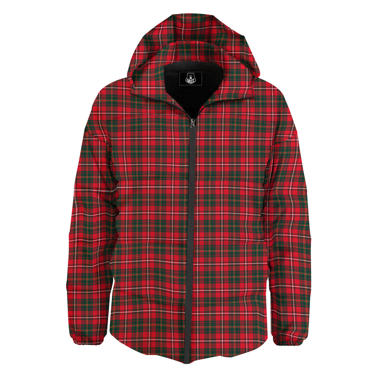 Scottish Tartan Green And Red Print Down Jacket-grizzshop