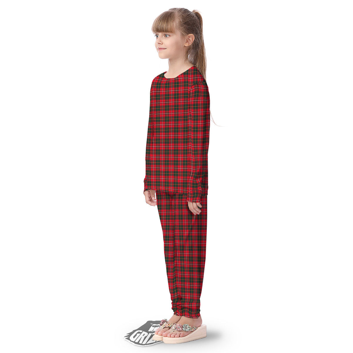 Scottish Tartan Green And Red Print Kid's Pajamas-grizzshop