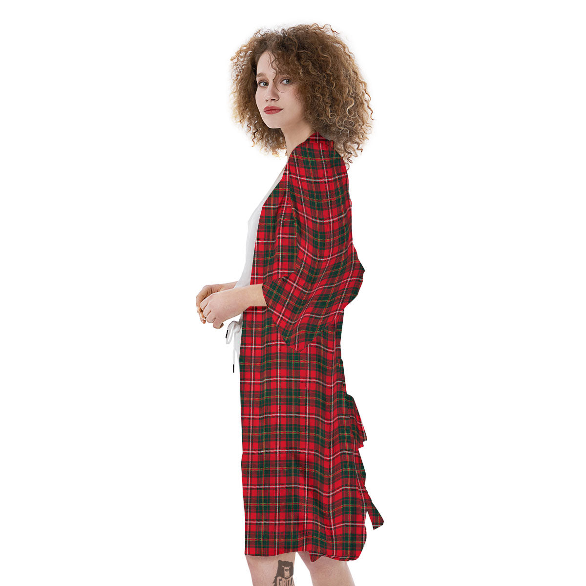 Scottish Tartan Green And Red Print Kimono-grizzshop