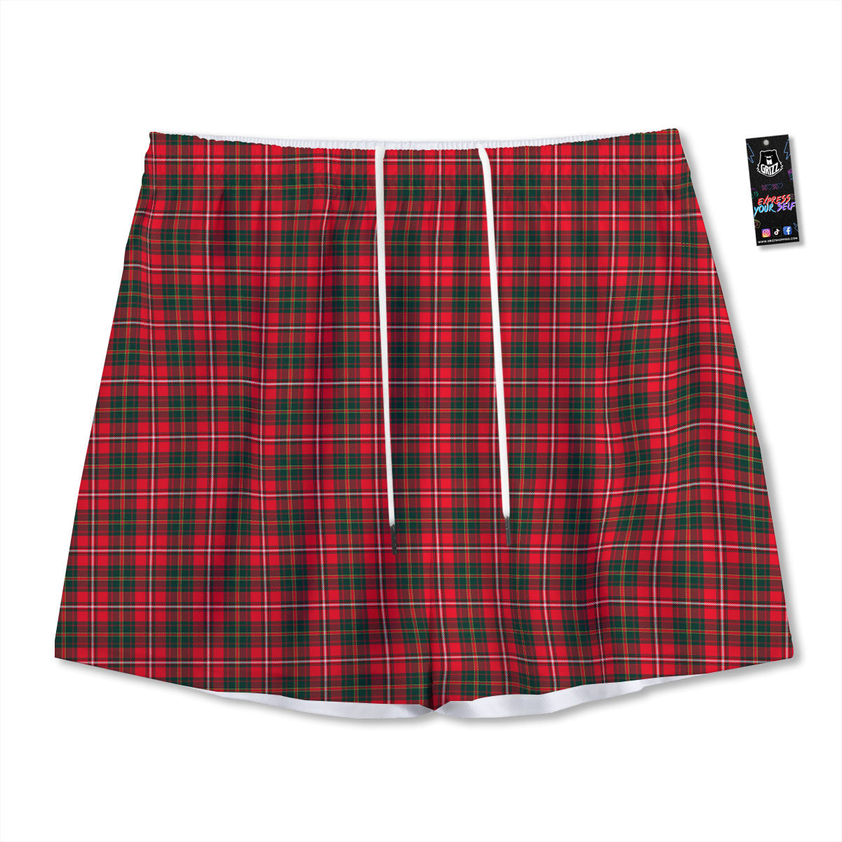 Scottish Tartan Green And Red Print Mesh Shorts
