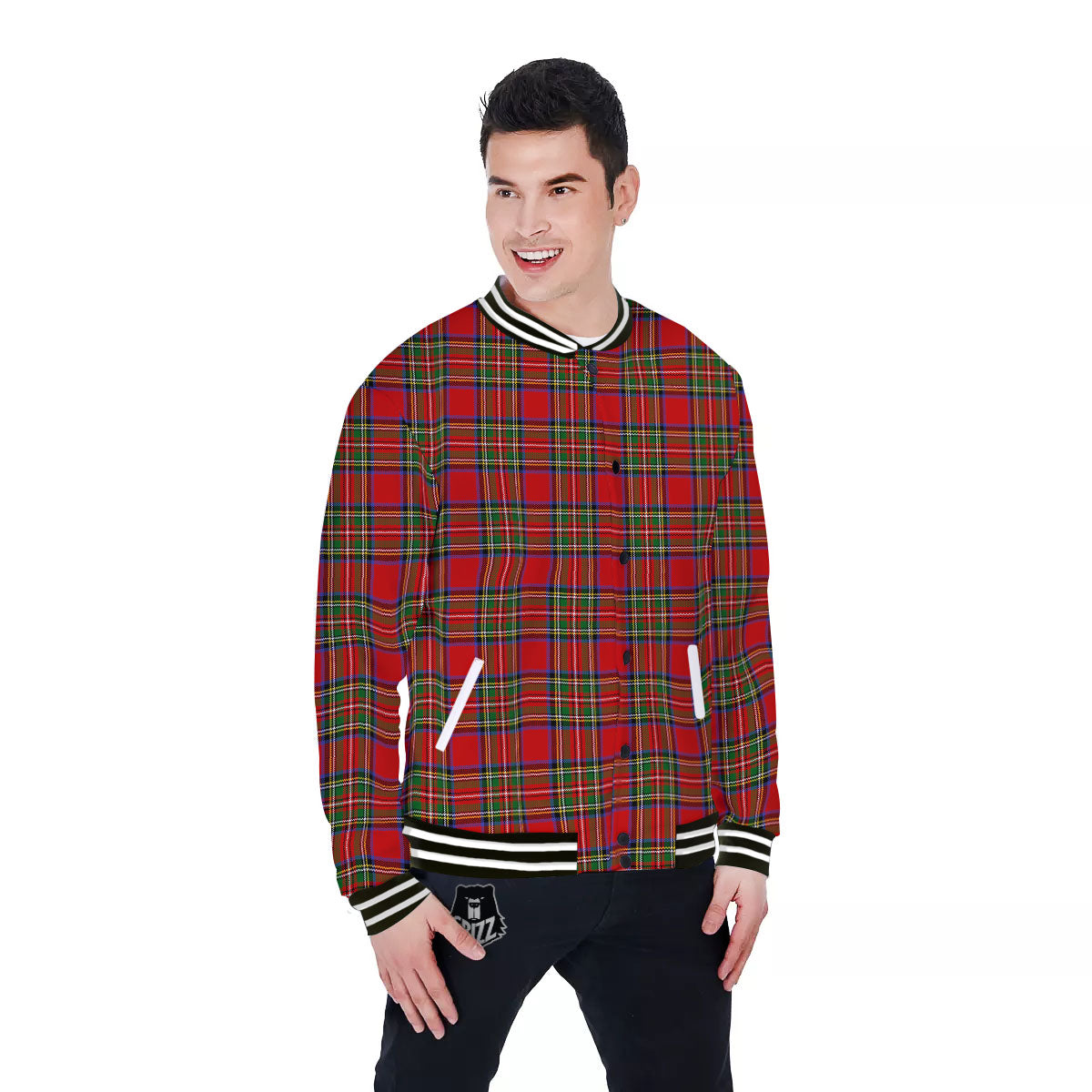 Scottish Tartan Pixel Stewart Print Pattern Baseball Jacket-grizzshop