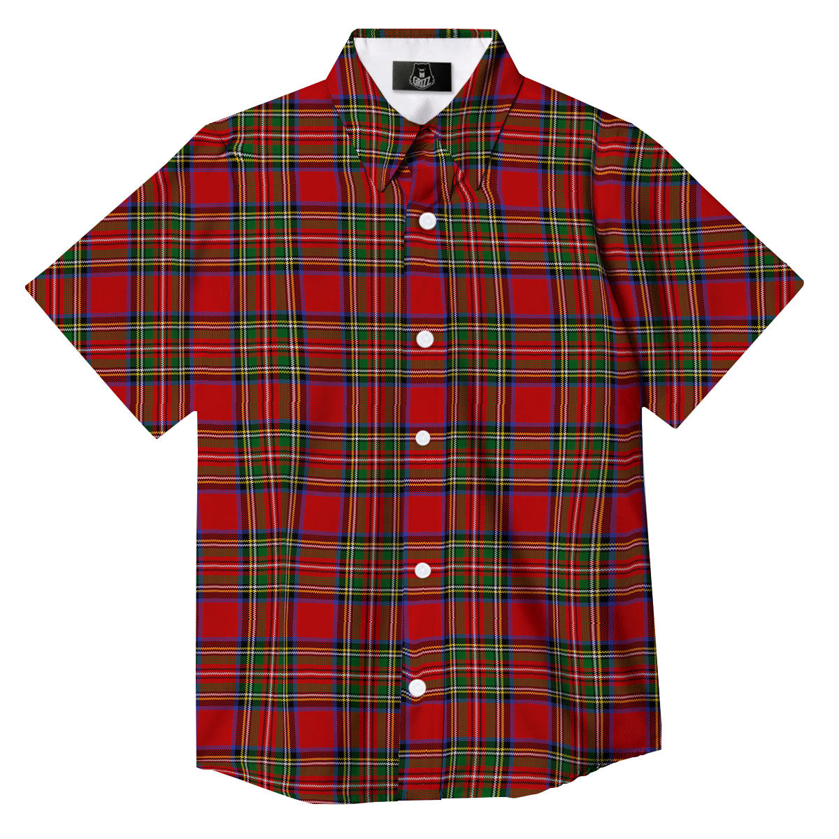 Scottish Tartan Pixel Stewart Print Pattern Button Up Shirt-grizzshop