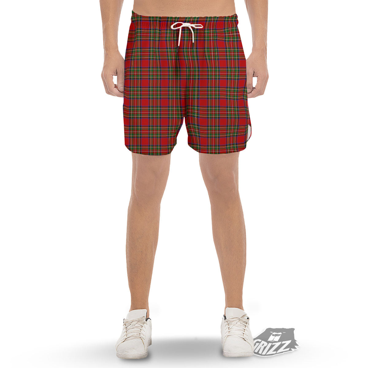 Scottish Tartan Pixel Stewart Print Pattern Men's Gym Shorts-grizzshop
