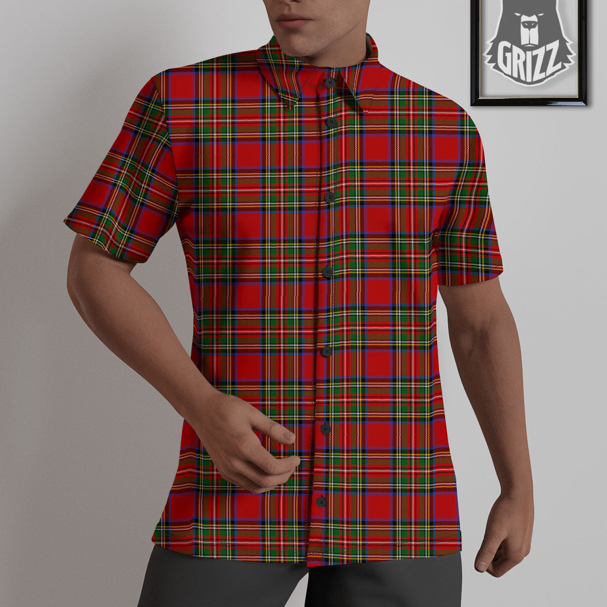 Scottish Tartan Pixel Stewart Print Pattern Untucked Shirts-grizzshop